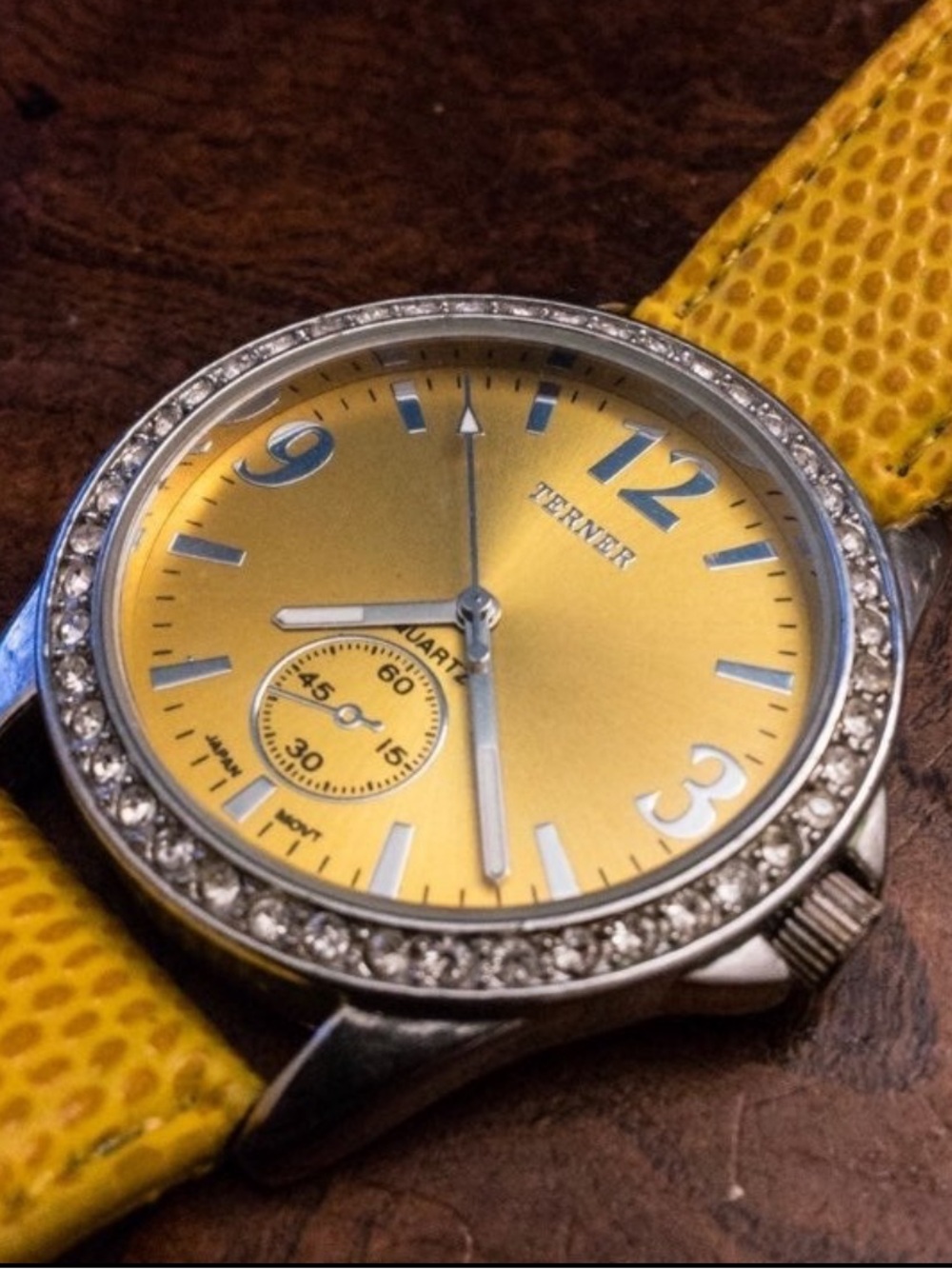 Bijoux Terner Yellow Dial Crystal Bezel Fashion Watch